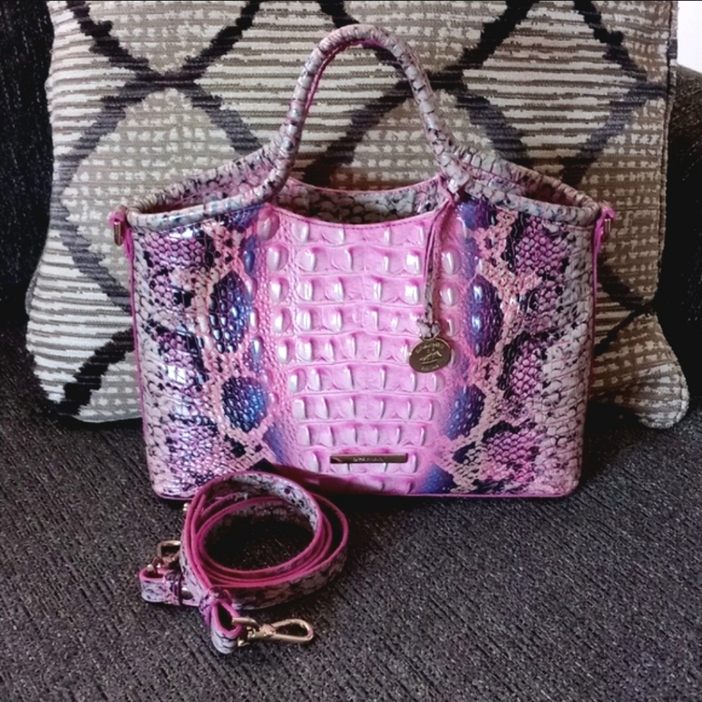 💞Brahmin💞 - Small Elaine Pink Cobra Ombre Satchel - Picture 1 of 11
